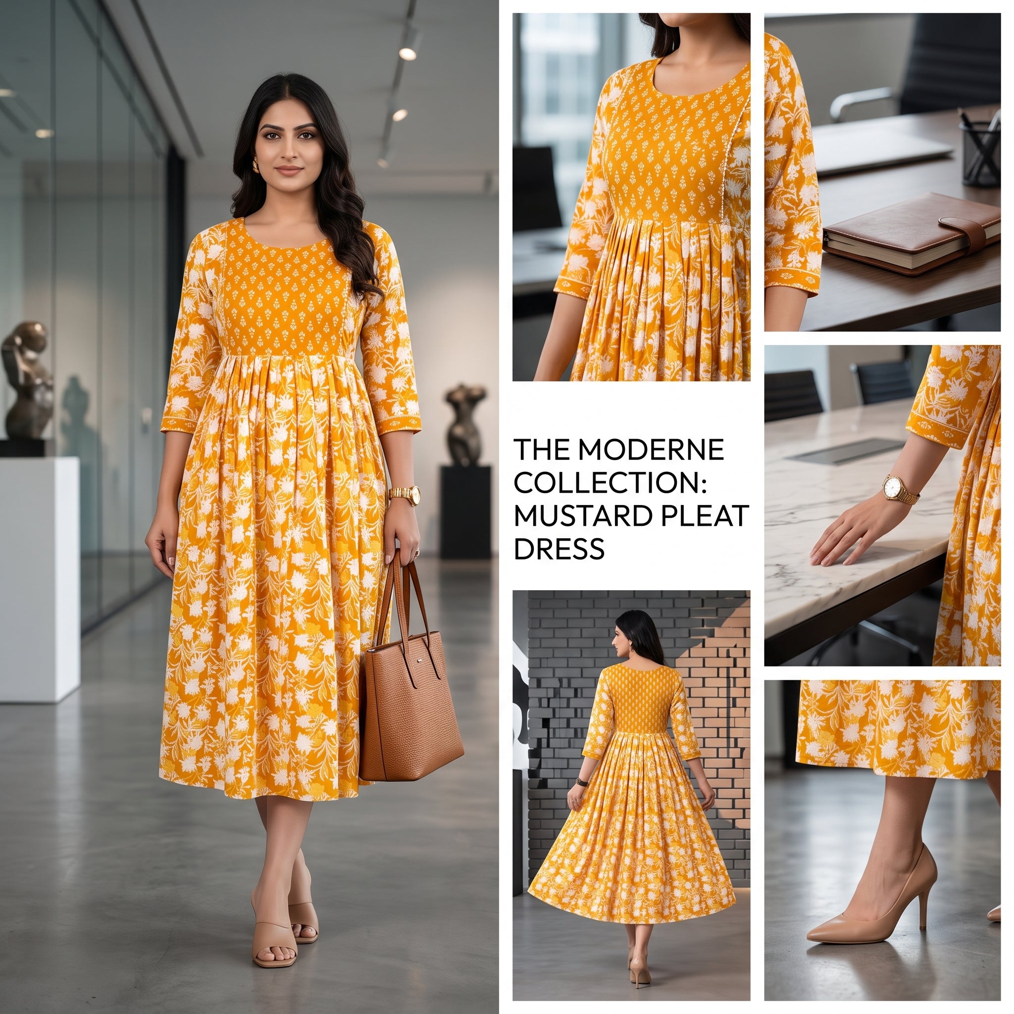 Mustard Yellow Floral Feeding Maternity Anarkali Dress – Hidden Zip Access, Drawstring Waist, 3/4 Sleeves