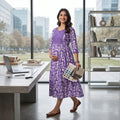 Purple Floral Maternity Anarkali Dress – Dual Print, 3/4 Sleeves, Comfortable Pregnancy Wear
