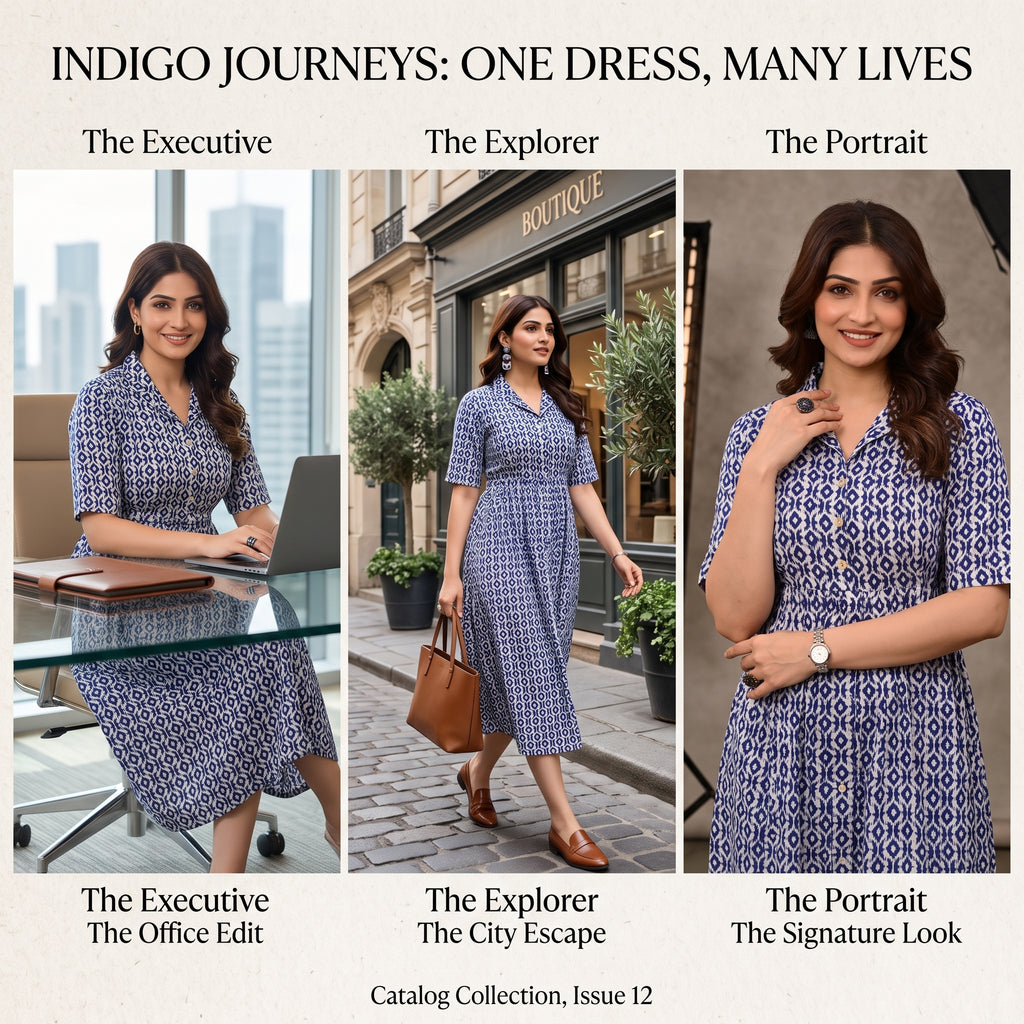 Navy Blue Ikat Print Feeding Kurti Dress – Button Front Access, Collar Neck, Drawstring Waist