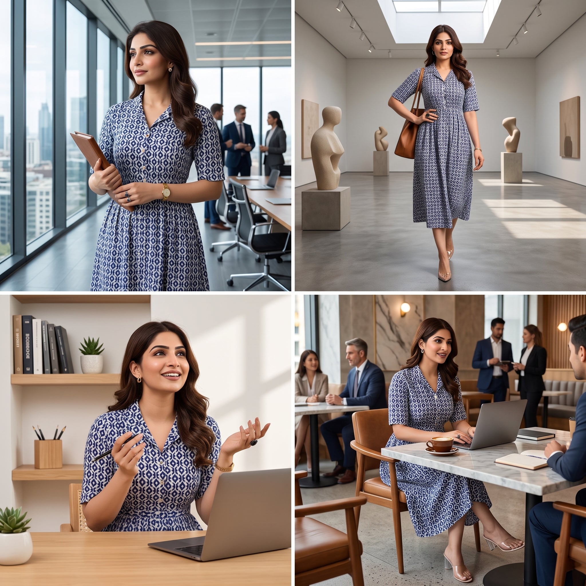Navy Blue Ikat Print Feeding Kurti Dress – Button Front Access, Collar Neck, Drawstring Waist