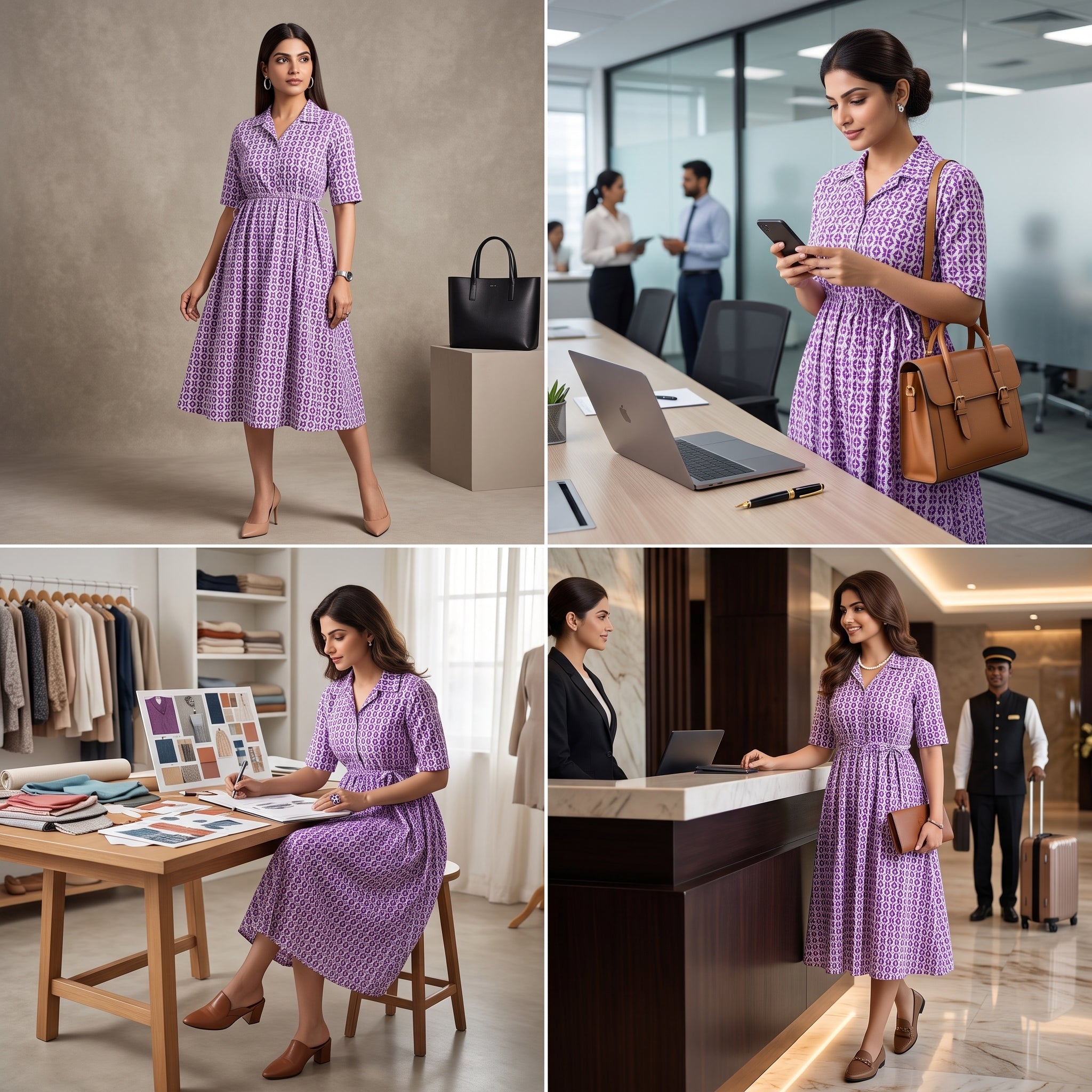 Purple Ikat Print Feeding Kurti Dress – Button Front Access, Collar Neck, Drawstring Waist, Soft Cotton