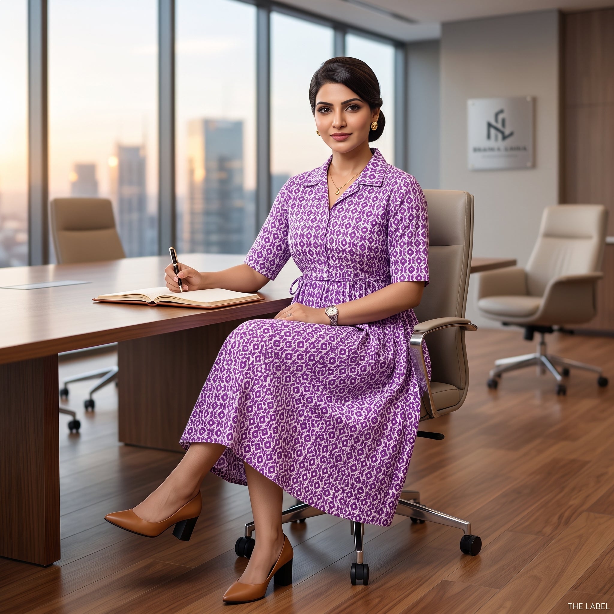 Purple Ikat Print Feeding Kurti Dress – Button Front Access, Collar Neck, Drawstring Waist, Soft Cotton