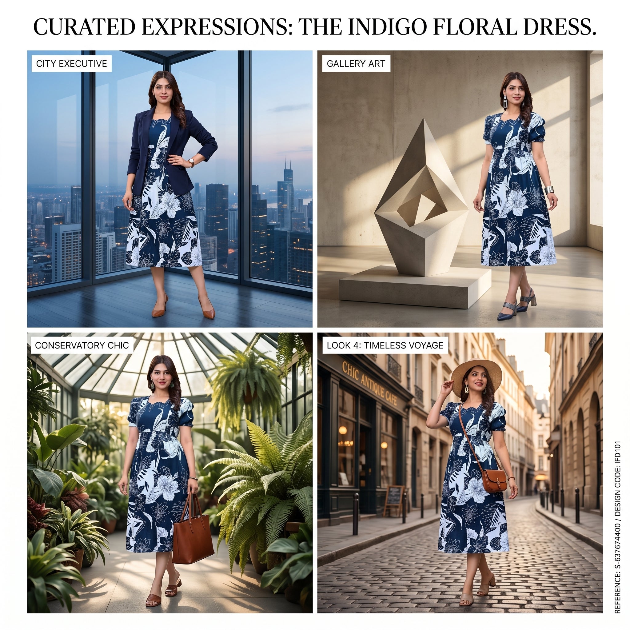 Navy Blue Tropical Floral Feeding Dress – Hidden Zip Access, Puff Sleeves, Scallop Neck, Empire Waist