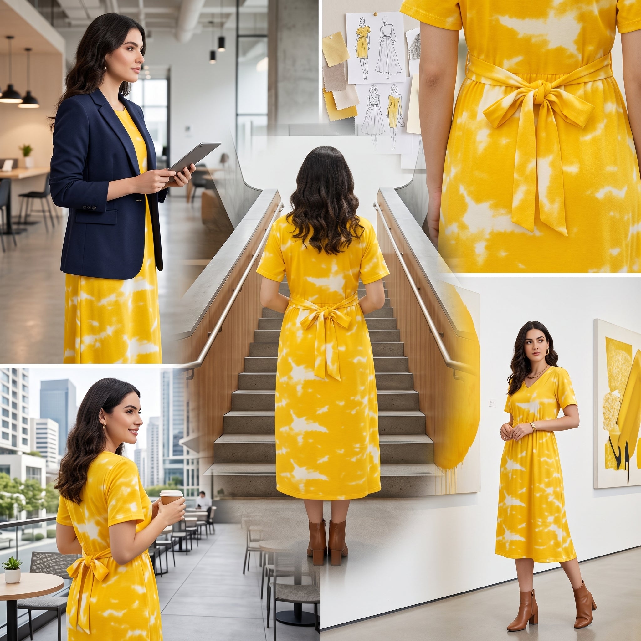 Yellow Tie-Dye Unicorn Print Maternity Maxi Dress – Casual Pregnancy Wear, Round Neck, Short Sleeves