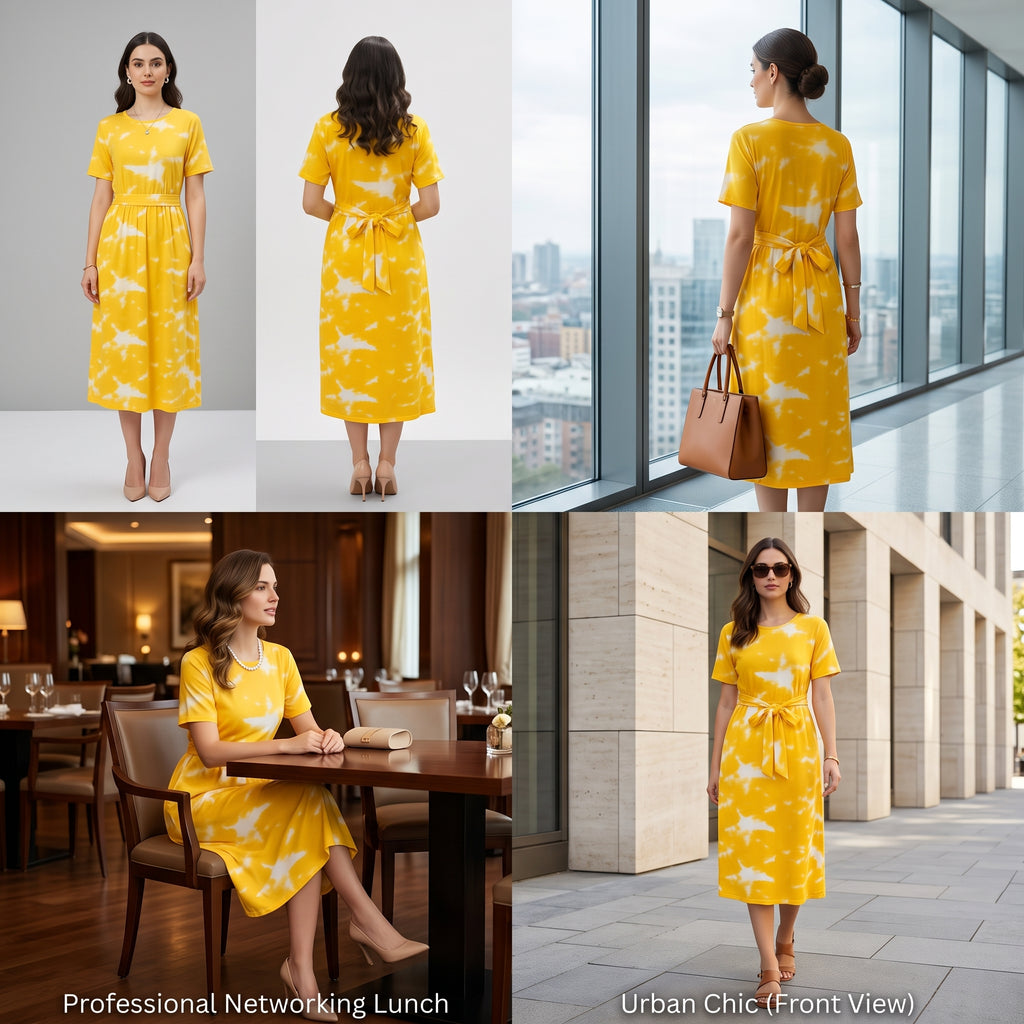 Yellow Tie-Dye Unicorn Print Maternity Maxi Dress – Casual Pregnancy Wear, Round Neck, Short Sleeves