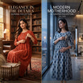 Feeding Maternity Dress Combo Set of 2 – Indian Heritage Print Collection | Rust Red + Navy Blue OR Emerald Green + Sky Blue | Cotton Anarkali Gown