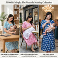 Feeding Nursing Dress Combo Set of 3 – Indian Block Print Collection | Indigo + Coral + Cyan | Cotton Maternity Wear